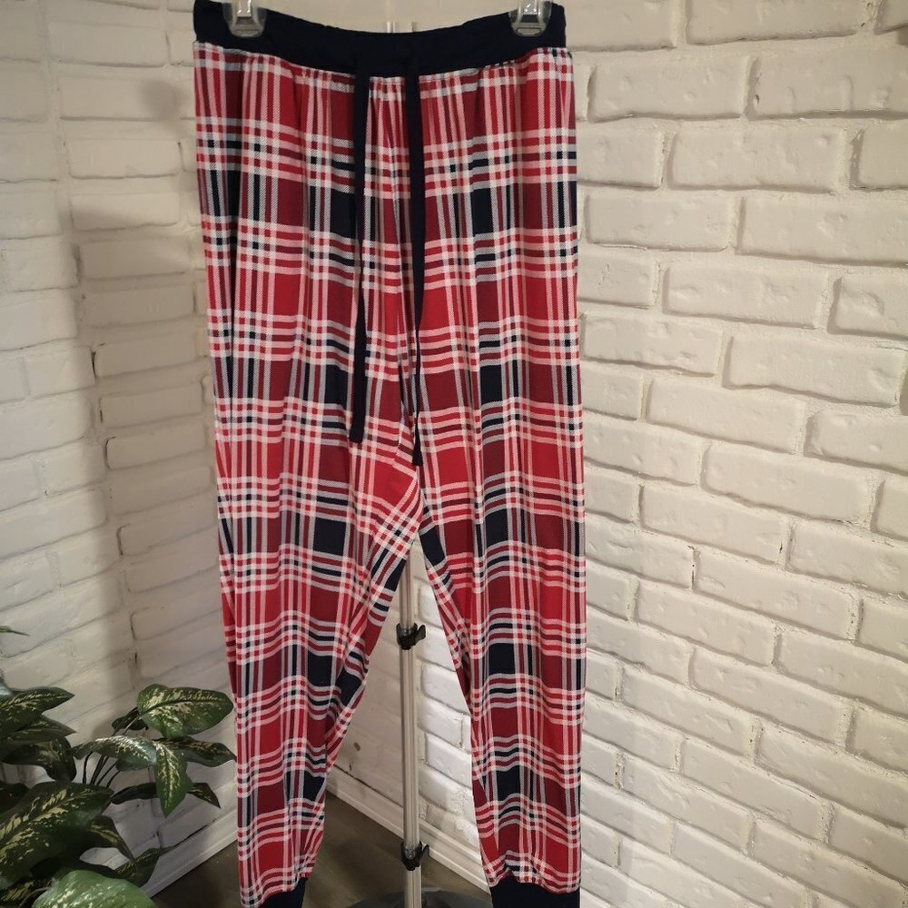 Mountain Ridge Ladies Size Medium Navy Red White Plaid Loose Fit Lounge Pants